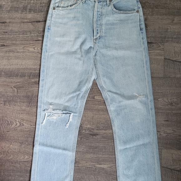 AGOLDE Riley Light Wash Distressed High Rise Straight Cropped Jeans - Picture 9 of 16
